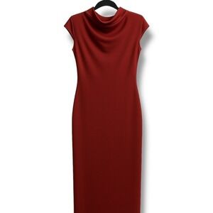 Premier Amour Red Cowl Neck Cap-Sleeved Midi Dress Women's Size 4 Party Cocktail